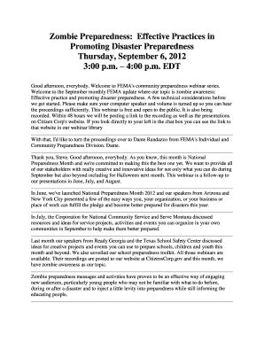 Fillable Online Fema Zombie Preparedness Effective Practices In