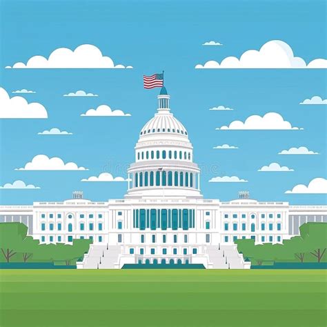 Cartoon Flat Vector Illustration Of Us Capitol Building With Simple