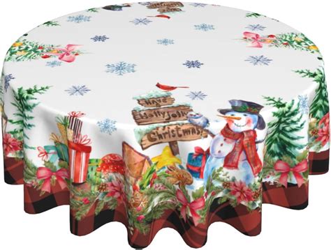 Christmas Round Tablecloth 60 Inch Snowman Xmas Tree