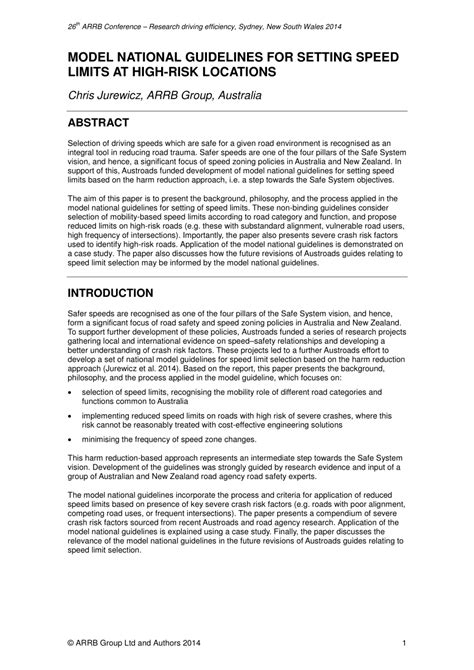 Pdf Model National Guidelines For Setting Speed Limits At High Risk