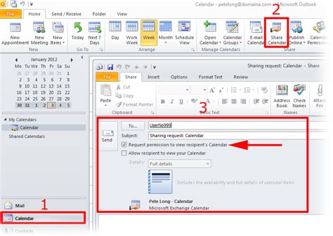 Outlook Calendar Sharing Request