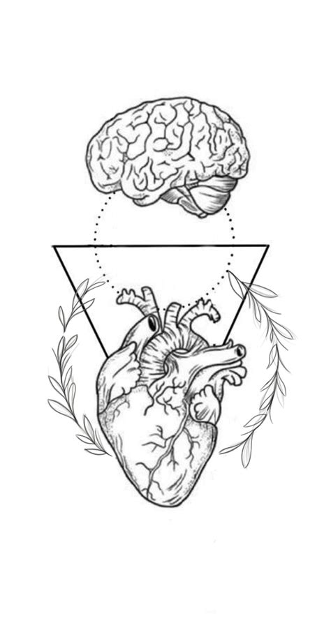 Hand Drawn Line Art Human Brain And Heart Halfs Vector Image On