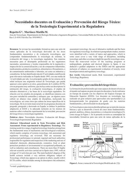 Pdf Necesidades Docentes En Evaluación Y Prevención Del Riesgo Tóxico