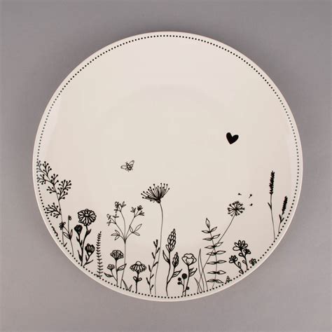 Clayre Eef Teller Wiesenblumen Porzellan cremeweiß schwarz 27 5x2 5cm