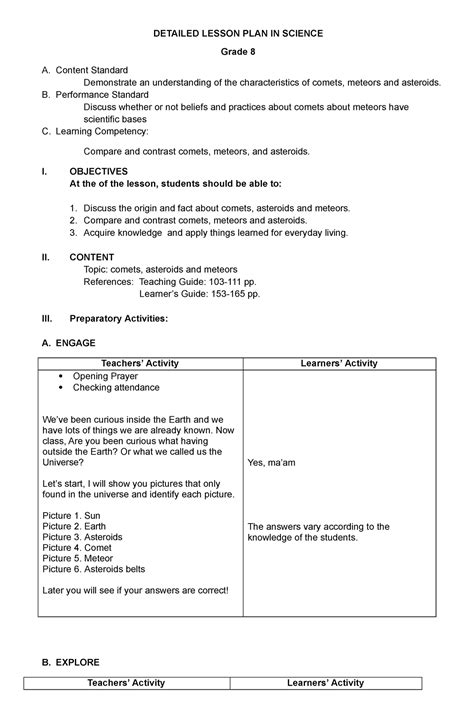 Detailed Lesson Plan In Science Grade 8 Detailed Lesson Plan In