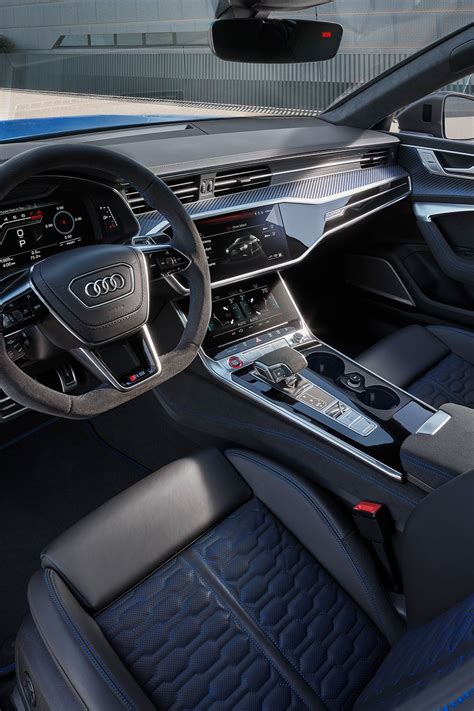 Luxurious Audi Car Interior with Black Leather and Blue Stitching