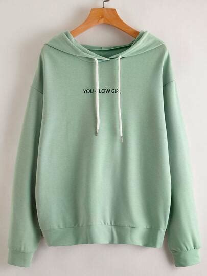 Search Light Blue Drawstring Hoodie Shein Usa