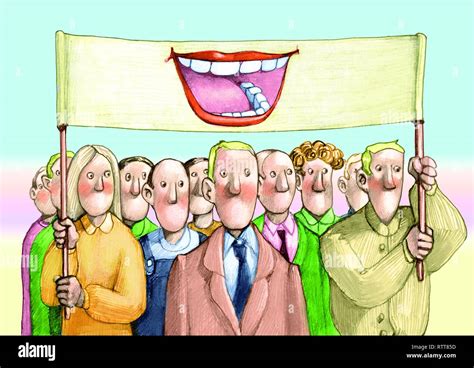 People S Crowd Without Mouth Under Banner Feels A Great Mouth Allegory