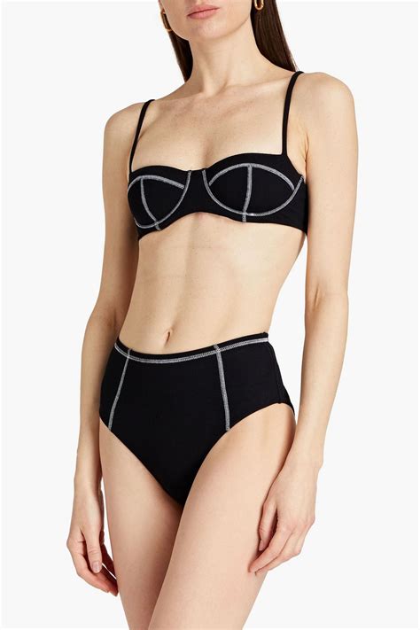 Onia Ella Seersucker High Rise Bikini Briefs The Outnet