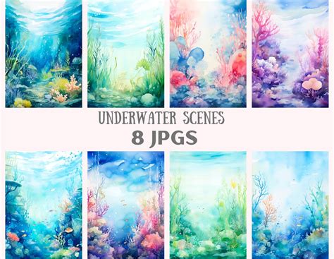 Watercolour Underwater Scene Clipart Under the Sea Party JPG Digital ...