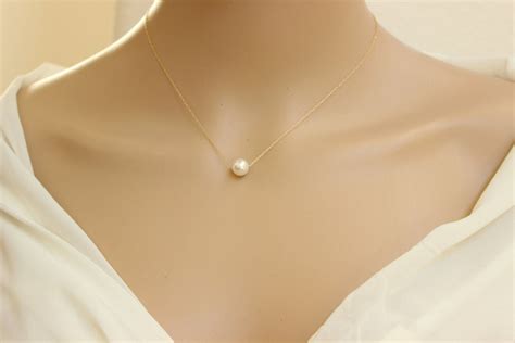 Floating Pearl Necklace Classic Pearl Necklace One Pearl Necklace Bridesmaid T Bridal