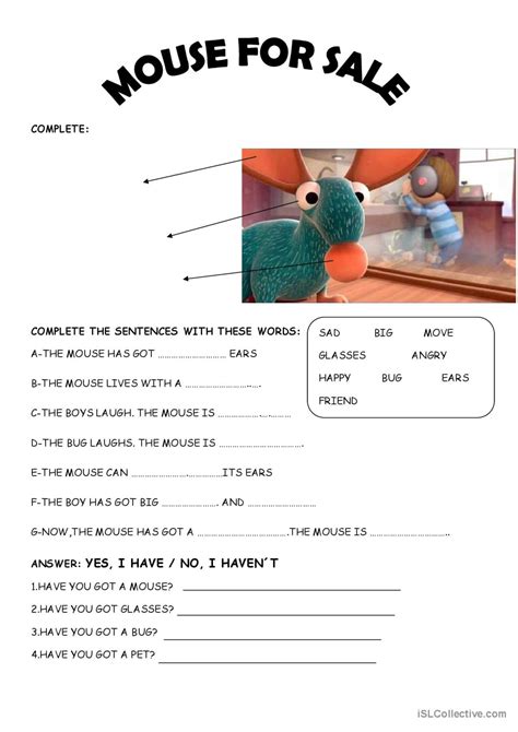 Mouse For Sale Video Or Movi English Esl Worksheets Pdf Doc