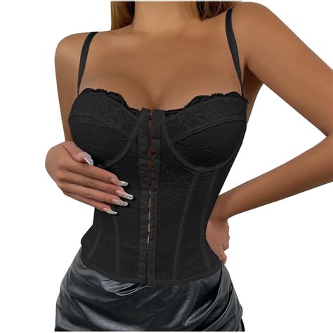 Xflwam Womens Summer Lace Bustier Mesh Sexy Vintage Spaghetti Strap