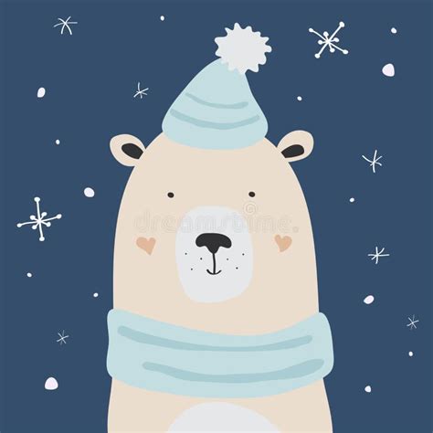 Polar Bear Is Enjoying The Snow Vector Christmas Card Stock Vector