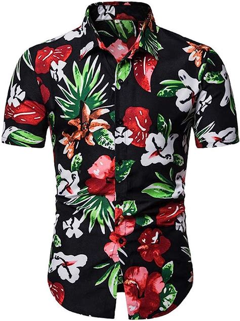 Jinyuan Uomo Camicia Estate Stile Stampa Spiaggia Hawaiana Camicia Uomo