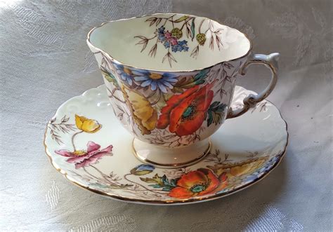 Vintage Aynsley Poppies Cup And Saucer Etsy