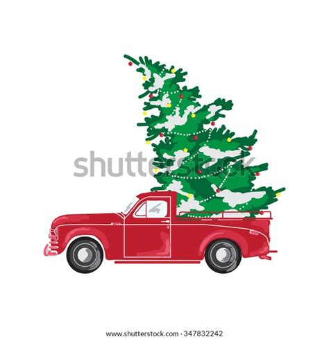 Picture Red Car Christmas Tree Christmas Stock Vector Royalty Free