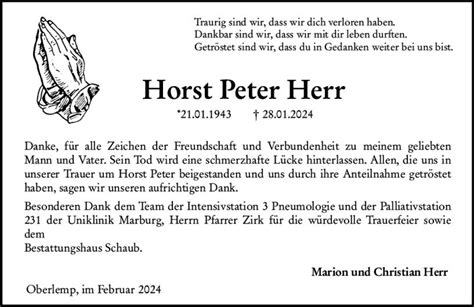 Traueranzeigen Von Horst Peter Herr Vrm Trauerde