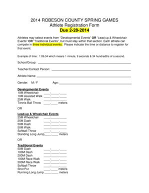 Fillable Online Robeson K12 Nc Athlete Registration Form 2014