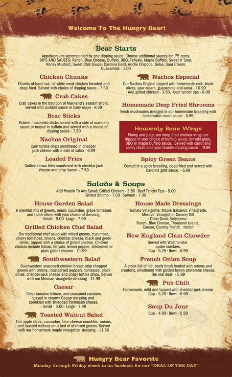 Hungry Bear Pub And Grill Menu In Bradford Vermont Usa