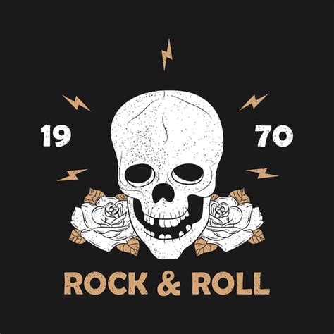 Premium Vector Rock Music Grunge Print For Apparel With Skeleton