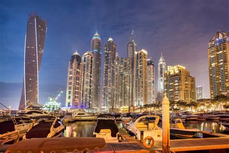 Dubai Marina At Dusk In United Arab Emirates Editorial Photo Image Of