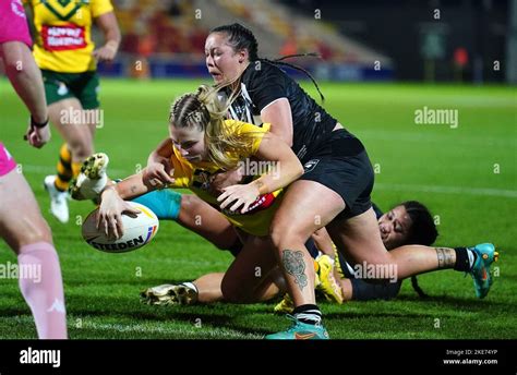 Australias Tarryn Aiken Dives In To Score Her Sides First Try During