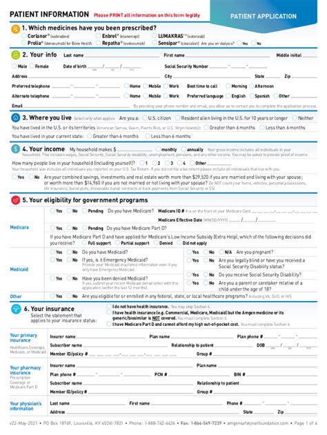 Form Amgen Safety Net Foundation Patient Application Fill