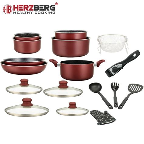 Herzberg HG 8055 BR Σετ Μαγειρικών Σκευών 17 τμχ με Αποσπώμενη Λαβή και