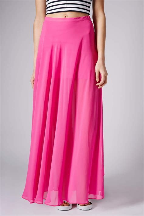 Topshop Pink Chiffon Maxi Skirt In Pink Lyst