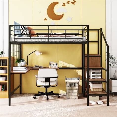 Amazon Harper Bright Designs Full Size Metal Loft Bed With Desk