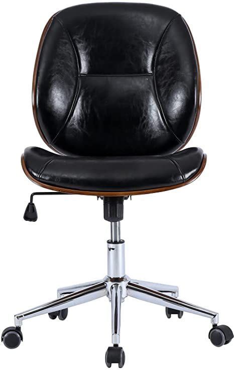 Black Leather Office Chair with Wheels