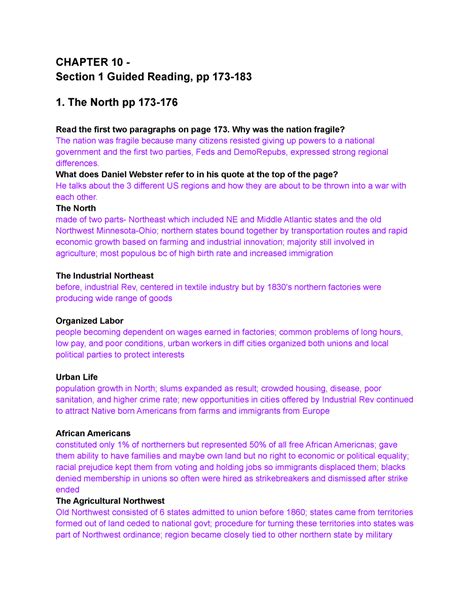 Section 1 Guided Reading Pp 173 183 CHAPTER 10 Section 1 Guided