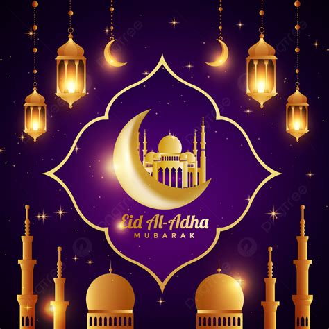 Beautiful Islamic Eid Al Adha Mubarak Mosque Moon Lantern Background