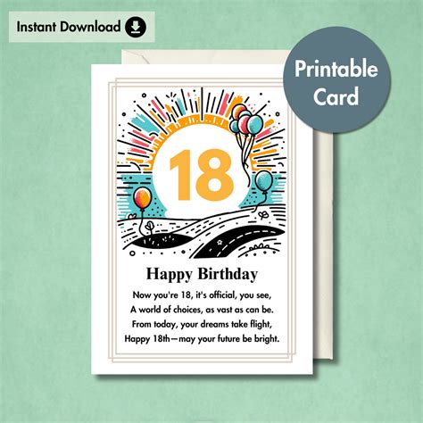 18th Birthday Card with Poem | Printable Card for Daughter Son I Gift ...