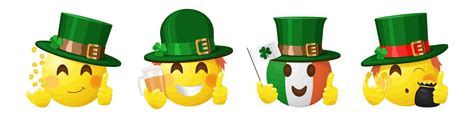 Premium Vector | Irish emoji set with green hats clover flag coins and ...