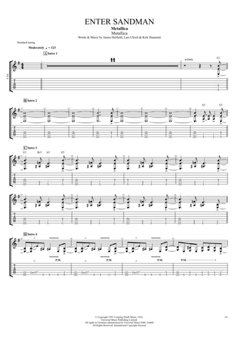 Enter Sandman Tab By Metallica Guitar Pro Full Score Mysongbook