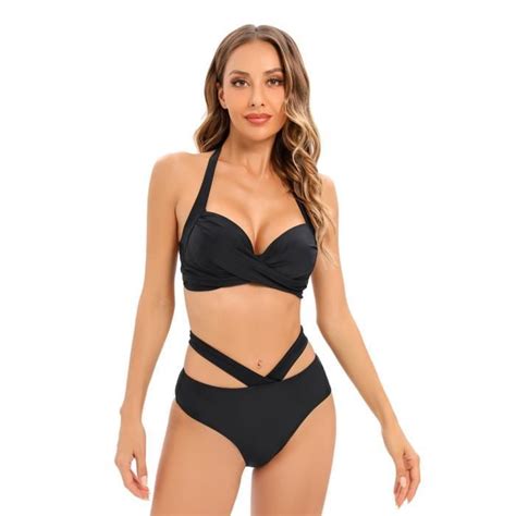 Femme Bikini Torsadé Taille Haute Ensemble Bikini Col V Élégant