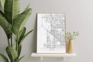 Hialeah Florida US Gray City Map Graphic By Calendarstores Creative