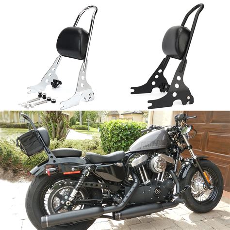 Motorcycle Luggage Rack Sissy Bar Rear Passenger Backrest Cushion Pad Black Chrome For Harley