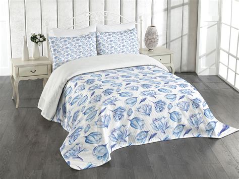 Ambesonne Spring Quilted Bedspread Set Pcs Watercolor Roses Buds