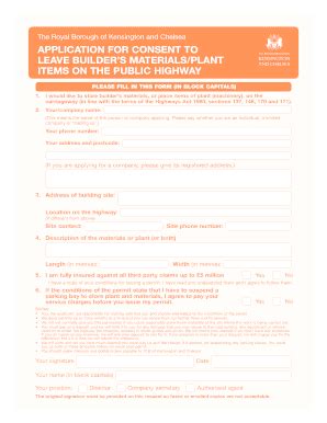 Fillable Online Rbkc Gov Form To Apply To Leave Plant And Materials On