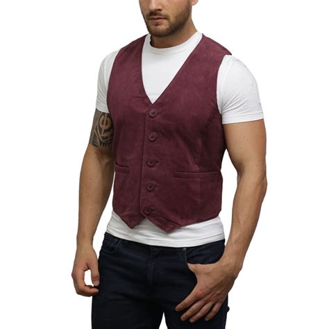 Mens Burgundy Classic Smooth Exclusive Goat Suede Leather Waistcoat