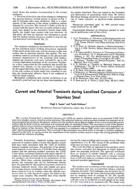 Pdf Current And Potential Transients During Localized Corrosion Of