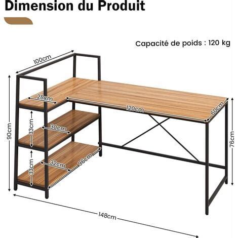 COSTWAY Bureau d angle Réversible avec Étagère Rangement Table