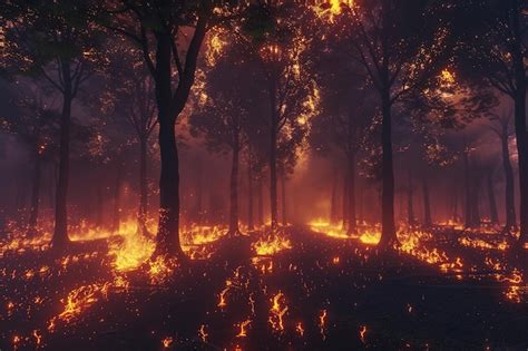 Premium Photo Devastating Forest Fire Engulfing Trees In Flames