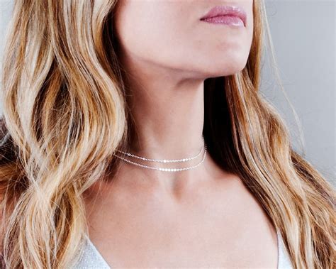 Dainty Choker Necklace Sterling Silver Choker Layered Etsy