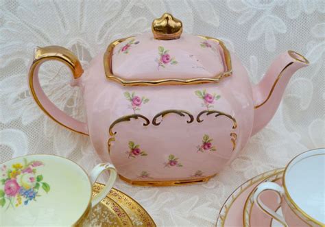 Sadler Teapot Cube Shape Full Size Vintage English Pink Etsy Uk Tea