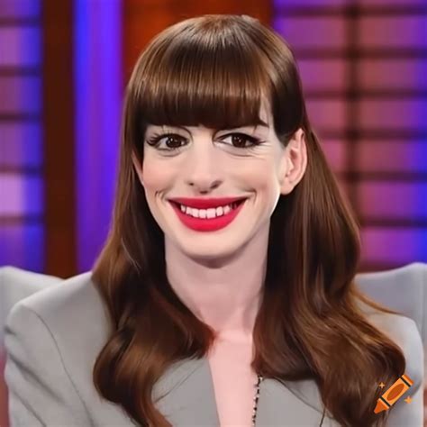 Anne Hathaway Getting Bangs Trimmed On A Talk Show On Craiyon