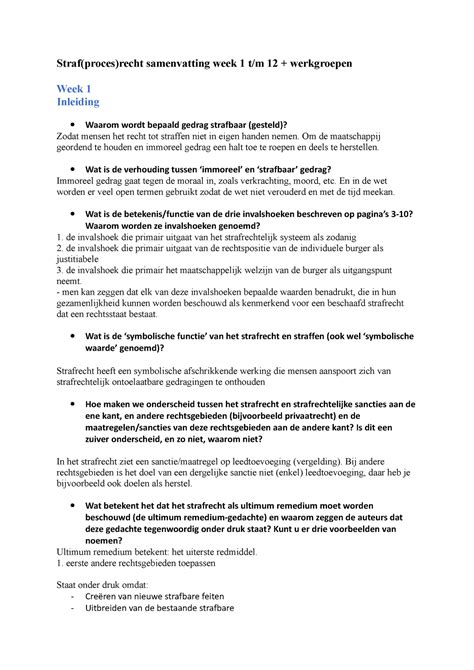 Strafrecht Samenvatting Strafprocesrecht Samenvatting Week 1 Tm 12